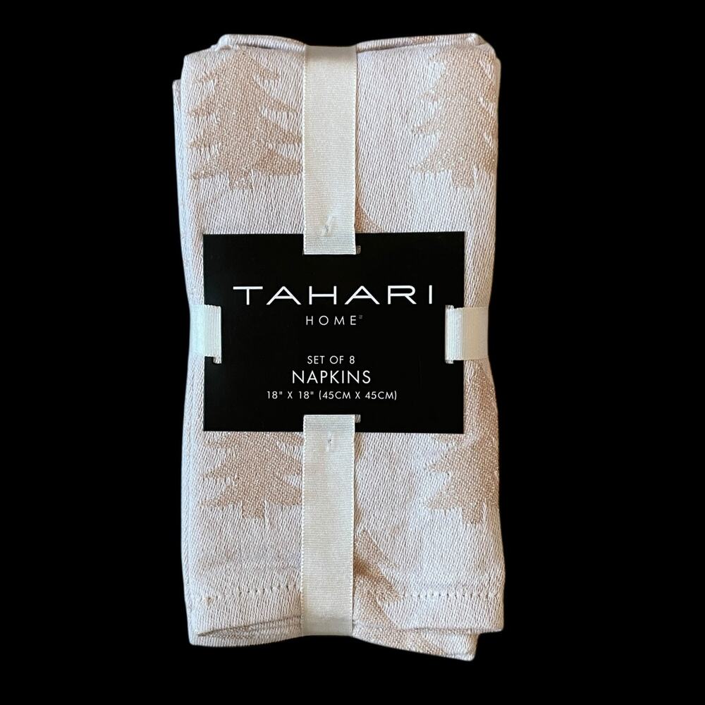 Tahari Christmas Tree Dinner Napkins 18x18 Set of 8 Pink Holiday Shimmer New - Picture 2 of 15